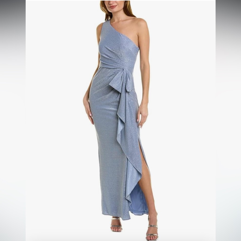 Adrianna Papell Metallic Knit One-Shoulder Long Column Gown